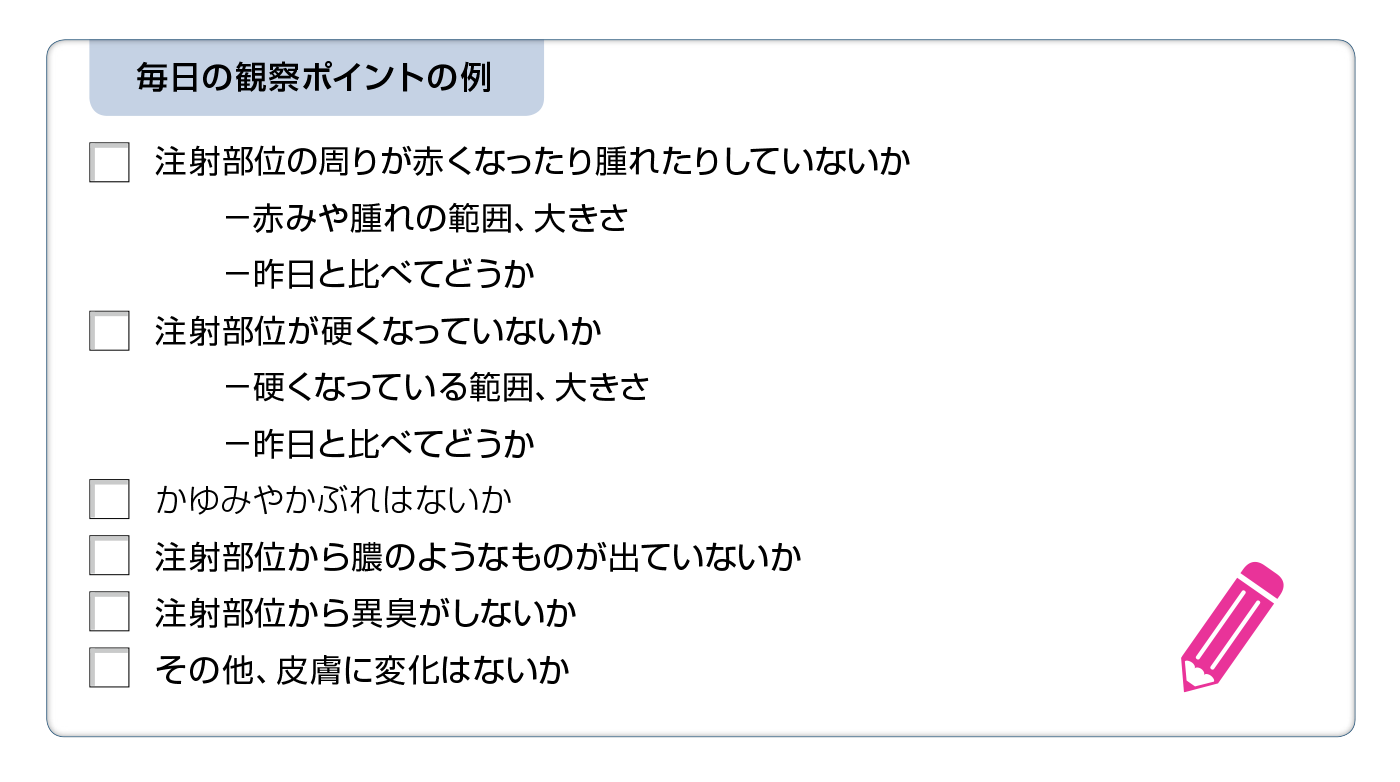 注射部位の選択　次の部位にも投与が可能です。おしりの上側、わき腹の下側、二の腕の背中側、太もも